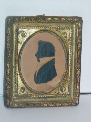 Antique Early 19thc American Silhouette Of A Gentleman,  In Period Gold Frame