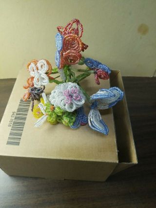 2 Vintage French Glass Beaded Multi colored Flower Bouquet 3