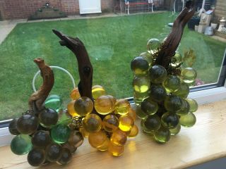 Vintage Retro Mid 20th Century Lucite 3 X Bunch Of Grapes.  Large,  Rare.