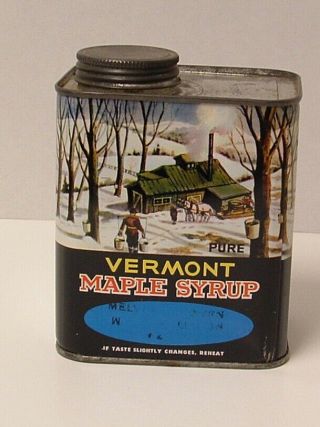 Vintage Pure Vermont Maple Syrup Metal Empty Tin 1 Quart Size