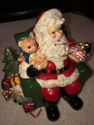 Santa Claus Sitting In Chair Ceramic Vintage Cookie Jar