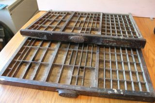 2 M&w Mfg Co Antique Primitive Wooden Printing Press Drawers Shadow Boxes Trays