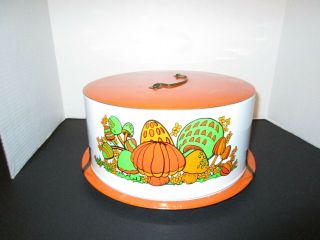 Vintage Ballonoff Tin Cake Saver Mid - Century Mushroom Orange Cleveland,  Ohio