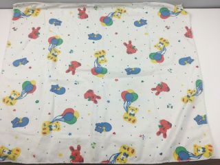 Vtg Riegel Flannel Receiving Baby Blanket Teddy Bunny Cats Balloons Usa Made