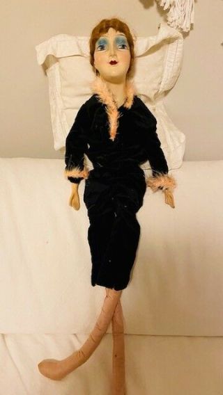 Vintage Antique Art Deco Boudoir Doll,  Bed Flapper Lady Doll 2