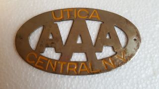 Vintage Aaa Triple A License Plate Topper Badge Utica Central Ny