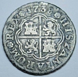 1738 Spanish Silver 1 Reales Antique 1700s Colonial Cross Pirate Treasure Coin