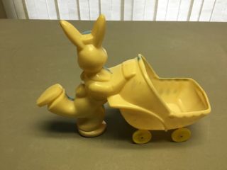 Vintage Hard Plastic Rabbit Pushing A Baby Buggy 10 