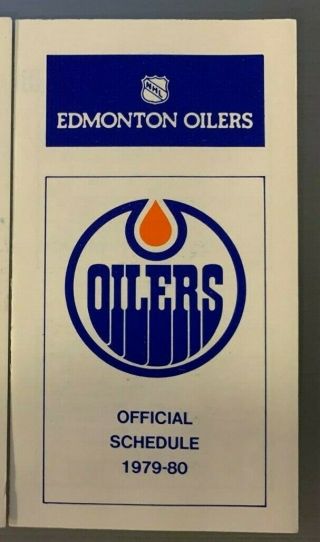 1979 - 80 Edmonton Oilers Pocket Schedule Nhl Inaugural Season Gretzky Rookie