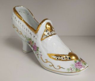 Vintage Limoges China Porcelain Victorian Hand Painted Roses Gold Shoe
