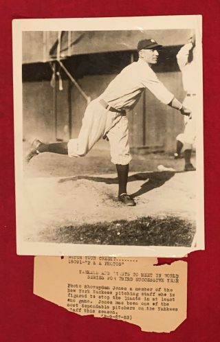 Vintage 1923 Sam Jones Ny Yankees Type 1 Press Photo Baseball Antique Early Old
