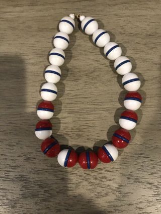 Vintage Monet Red,  White,  And Blue Beaded Necklace