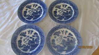Four Vintage Blue Willow Dinner Plates Japan 9 "