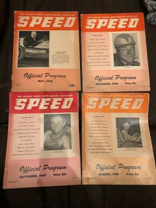 4 Vtg Race Car Program Pacific Coast Racing Midget Magazines 1949 - 50 Hot Rod