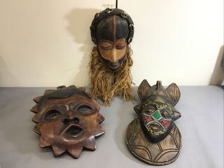 Group 3 Antique Carved Wooden African Masks