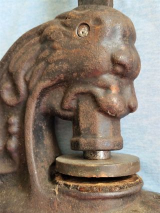 Antique Cast Iron Hand Stamp/figural State Seal/victorian Lion Head Desk/letter