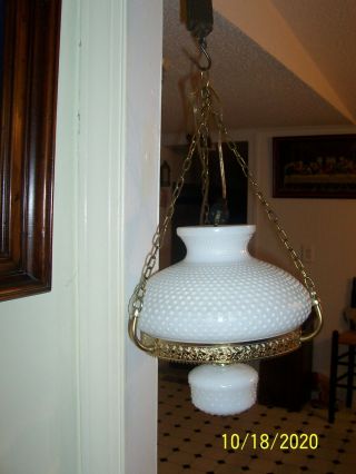 Vintage White Milk Glass Hobnail Hanging Light Lamp 10 " Fitter W/ 3 Way Switch