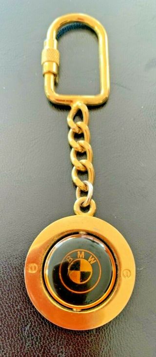 Vintage Bmw Gold Metal Keychain Key Ring Rotating Disc