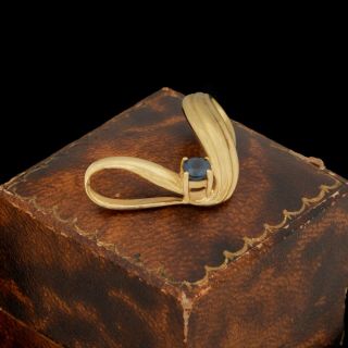 Antique Vintage Deco Mid Century 14k Gold Modernist Sapphire Necklace Pendant