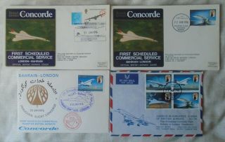 Gb Concorde First Flights - 4 Flown Covers London Bahrain Pair & Singles 1976