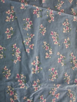 Vintage Cotton Blend Fabric Blue W Flocked Butterflies 1 Yd,  19 " X 44 "