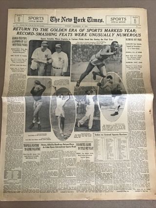 The York Times Sunday,  December 27,  1936 Lou Gehrig Jesse Owens Ny Yankees