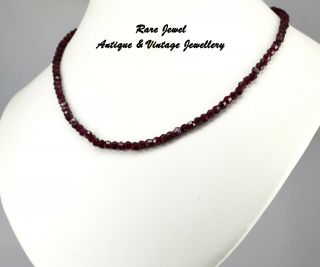 Antique Faceted Garnet Bead Necklace Lovely Deep Red Gemstones