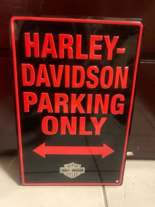 Harley - Davidson Tin Sign H - D Embossed Parking Only Sign