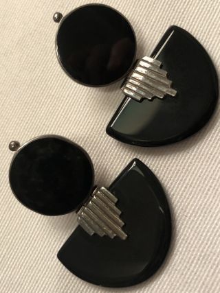 Stunning Vintage Art Deco Sterling Silver 925 Black Onyx Dangle Earrings