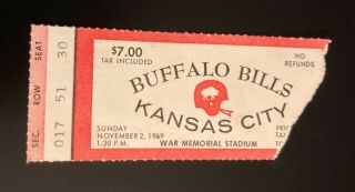 Vintage 1969 Buffalo Bills Vs.  Kansas City Chiefs Afl Football Ticket Stub