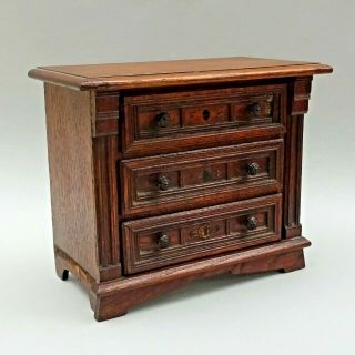Vintage Miniature Oak Chest Of Drawers Hand Made 3 Drawer Box