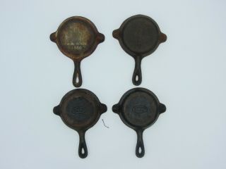 (4) Vintage Wagner Ware 1050 Miniature Cast Iron Skillet Frying Pan Ashtrays