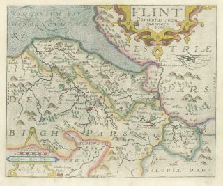 1637 Antique Map - Flint Flintshire Wales By Saxton / Kip / Hole (kw)