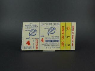 1951 World Series Game 4 Ticket Stub - Ny Yankees 6 Vs Ny Giants 2