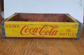 Vintage Wooden Coca Cola Bottle Crate Yellow With Red Letters
