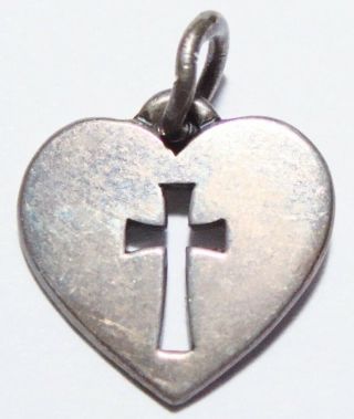 Vintage James Avery Sterling Silver Charm Cross & Heart Small 1/2”