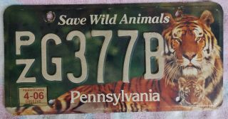 Pennsylvania Pa Zoo Tiger Save Wild Animals Conserve Wildlife License Plate 2006