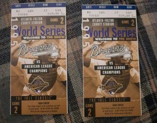 2 1995 World Series Ticket Stub Game 2 Atlanta Braves Indians