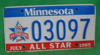 1985 - Minnesota - All Star Baseball Game - License Plate,