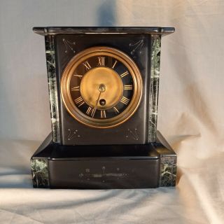 French Black Slate & Marble Mantel Clock For Restoration.