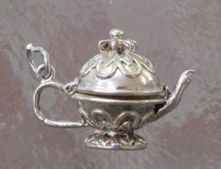 Large Vintage Sterling Silver Fancy Tea Coffee Pot Bracelet Charm Opens 7.  2gr