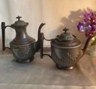 Large Antique Victorian Aesthetic Pewter Tea And Coffee Pot With Unusual Design