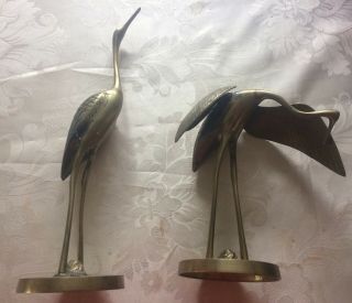 Vintage Mid - Century Modern Brass Crane Heron Egret Figures - Great Shape