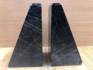 Vintage Black Green Heavy Marble Obelisk Bookends Book Ends Pair Stone