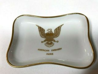 Vintage American Embassy Paris Trinket Dish Gold Trim Porcelaine Limoges France