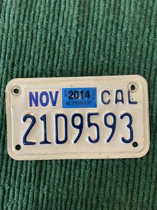 California Motorcycle License Plate 2014 Tag