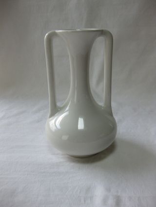 Vintage Tac Trenton Art Potteries China Porcelain White Art Deco Handled Vase