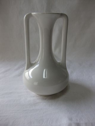 Vintage TAC Trenton Art Potteries China Porcelain White Art Deco Handled Vase 3