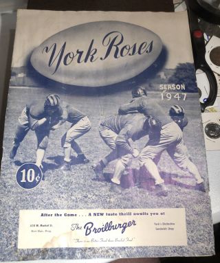 1947 York Roses Football Program Vs Pottsville 10c