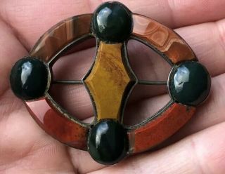Antique Victorian Scottish Silver And Agate Brooch